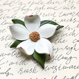 Artisan Made Leather Vintage Dogwood Brooch